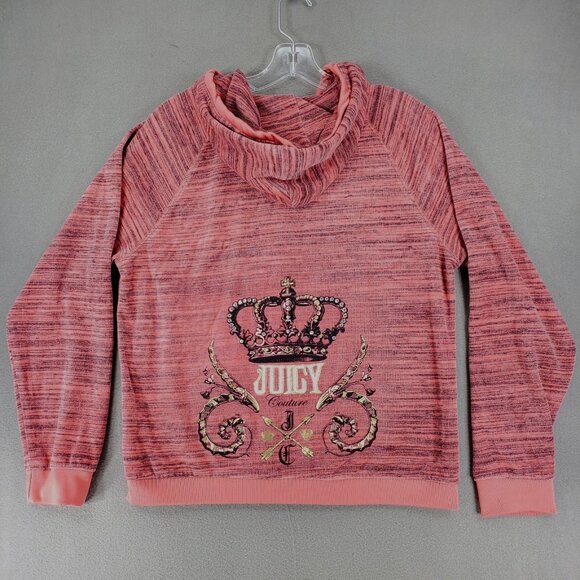 Vintage Y2K Juicy Couture Pink Velour Zip-Up Hoodie Jacket XL Space Dyed Crown - Picture 5 of 8